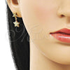 Oro Laminado Stud Earring, Gold Filled Style Star Design, with Multicolor Micro Pave, Polished, Golden Finish, 02.282.0046