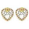 Oro Laminado Stud Earring, Gold Filled Style Heart Design, with Garnet and White Micro Pave, Polished, Golden Finish, 02.156.0512.1