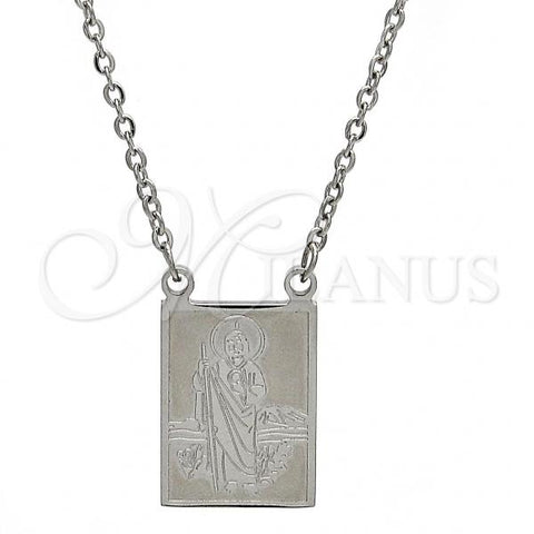 Stainless Steel Pendant Necklace, San Judas and Rolo Design, Polished, Steel Finish, 04.223.0003.20