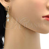 Oro Laminado Long Earring, Gold Filled Style Teardrop Design, with White Cubic Zirconia, Polished, Golden Finish, 02.221.0021