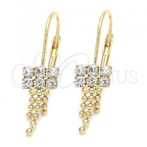 Oro Laminado Long Earring, Gold Filled Style with White Cubic Zirconia, Polished, Golden Finish, 5.125.025