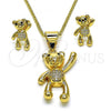 Oro Laminado Earring and Pendant Adult Set, Gold Filled Style Teddy Bear Design, with White and Black Micro Pave, Polished, Golden Finish, 10.342.0112