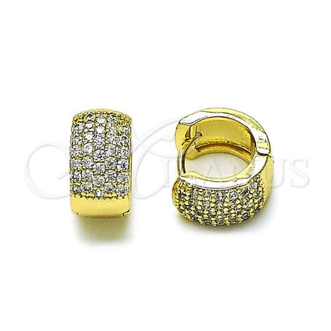 Oro Laminado Huggie Hoop, Gold Filled Style Cluster Design, with White Micro Pave, Polished, Golden Finish, 02.213.0622.12