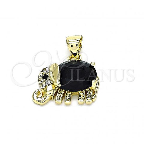 Oro Laminado Fancy Pendant, Gold Filled Style Elephant Design, with Black and White Cubic Zirconia, Polished, Golden Finish, 05.213.0114.1