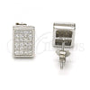 Sterling Silver Stud Earring, with White Micro Pave, Polished, Rhodium Finish, 02.175.0099
