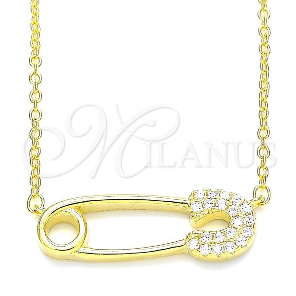 Sterling Silver Pendant Necklace, with White Cubic Zirconia, Polished, Golden Finish, 04.336.0047.2.16