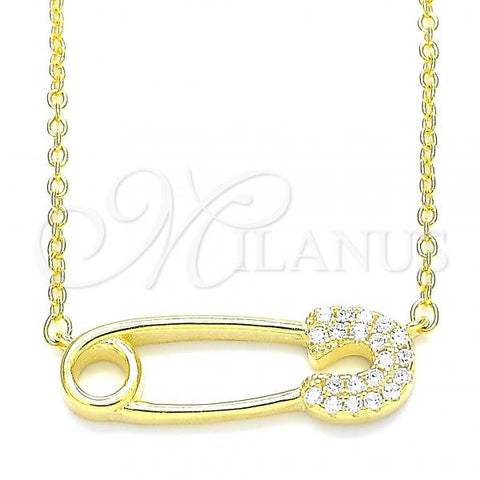 Sterling Silver Pendant Necklace, with White Cubic Zirconia, Polished, Golden Finish, 04.336.0047.2.16