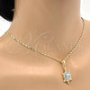 Oro Laminado Pendant Necklace, Gold Filled Style Turtle Design, with White Crystal, Polished, Golden Finish, 04.213.0104.4.18