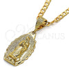 Oro Laminado Religious Pendant, Gold Filled Style Guadalupe Design, Diamond Cutting Finish, Golden Finish, 5.184.012