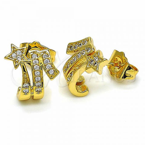 Oro Laminado Stud Earring, Gold Filled Style Star Design, with White Cubic Zirconia, Polished, Golden Finish, 02.344.0029