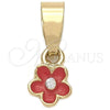Oro Laminado Fancy Pendant, Gold Filled Style Flower Design, with White Crystal, Dark Pink Enamel Finish, Golden Finish, 05.163.0070.2