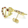 Oro Laminado Stud Earring, Gold Filled Style Heart and Butterfly Design, with Garnet and White Cubic Zirconia, Polished, Golden Finish, 02.195.0126.1