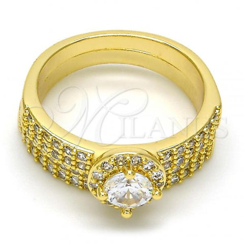 Oro Laminado Wedding Ring, Gold Filled Style Duo Design, with White Cubic Zirconia, Polished, Golden Finish, 01.99.0035.08 (Size 8)