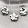 Rhodium Plated Earring and Pendant Adult Set, Flower and Hollow Design, Polished, Rhodium Finish, 10.428.0001.1