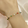 Oro Laminado Bracelet Rosary, Gold Filled Style Caridad del Cobre and Crucifix Design, with Multicolor Azavache, Polished, Golden Finish, 09.63.0111.08