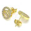 Oro Laminado Stud Earring, Gold Filled Style Crown Design, with White Micro Pave, Polished, Golden Finish, 02.210.0419