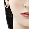 Oro Laminado Stud Earring, Gold Filled Style Heart and Butterfly Design, with Garnet and White Cubic Zirconia, Polished, Golden Finish, 02.195.0126.1