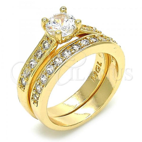 Oro Laminado Wedding Ring, Gold Filled Style Duo Design, with White Cubic Zirconia, Polished, Golden Finish, 01.284.0033.08 (Size 8)