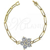 Oro Laminado Fancy Bracelet, Gold Filled Style Flower Design, with White Cubic Zirconia, Polished, Golden Finish, 5.028.001