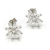 Sterling Silver Stud Earring, Flower Design, with White Cubic Zirconia, Polished, Rhodium Finish, 02.175.0112