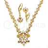 Oro Laminado Necklace and Earring, Gold Filled Style Teardrop Design, with White Cubic Zirconia, Polished, Golden Finish, 06.236.0005