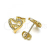 Oro Laminado Stud Earring, Gold Filled Style Mom and Heart Design, with White Micro Pave, Polished, Golden Finish, 02.342.0070