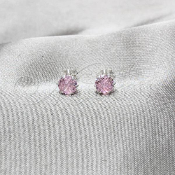 Sterling Silver Stud Earring, with Pink Cubic Zirconia, Polished, Silver Finish, 02.392.0039