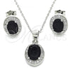 Sterling Silver Earring and Pendant Adult Set, with Black Cubic Zirconia and White Micro Pave, Polished, Rhodium Finish, 10.175.0077.4