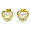 Oro Laminado Stud Earring, Gold Filled Style Heart Design, with Ivory Pearl, Polished, Golden Finish, 02.379.0015