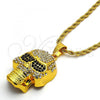 Gold Tone Pendant Necklace, Rope and Skull Design, with White and Black Crystal, Polished, Golden Finish, 04.242.0014.30GT
