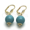 Oro Laminado Dangle Earring, Gold Filled Style Ball Design, with Light Turquoise Pearl, Polished, Golden Finish, 02.63.2755.2