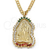Oro Laminado Religious Pendant, Gold Filled Style Guadalupe Design, with Multicolor Cubic Zirconia, Polished, Golden Finish, 05.94.0001.1