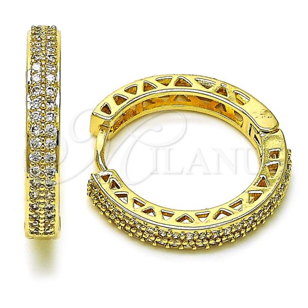 Oro Laminado Huggie Hoop, Gold Filled Style with White Cubic Zirconia, Polished, Golden Finish, 02.283.0138.26