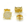 Oro Laminado Stud Earring, Gold Filled Style with White Micro Pave, Polished, Golden Finish, 02.156.0001
