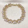Oro Laminado Tennis Bracelet, Gold Filled Style Cherry Design, with Pink Cubic Zirconia, Polished, Golden Finish, 03.284.0059.08