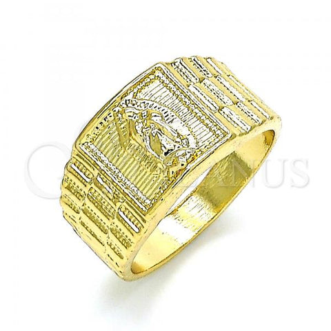 Oro Laminado Mens Ring, Gold Filled Style Guadalupe Design, Polished, Golden Finish, 01.380.0010.11