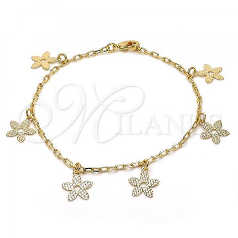 Oro Laminado Charm Bracelet, Gold Filled Style Flower Design, Polished, Golden Finish, 04.63.1376.08