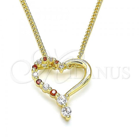 Oro Laminado Pendant Necklace, Gold Filled Style Heart Design, with Garnet and White Cubic Zirconia, Polished, Golden Finish, 04.156.0384.1.20