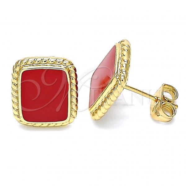 Oro Laminado Stud Earring, Gold Filled Style Red Enamel Finish, Golden Finish, 02.213.0193.2