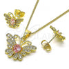 Oro Laminado Earring and Pendant Adult Set, Gold Filled Style Butterfly Design, with Pink Cubic Zirconia and White Micro Pave, Polished, Golden Finish, 10.210.0128.4