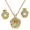 Oro Laminado Earring and Pendant Adult Set, Gold Filled Style Love Knot Design, with White Micro Pave, Polished, Golden Finish, 10.342.0057