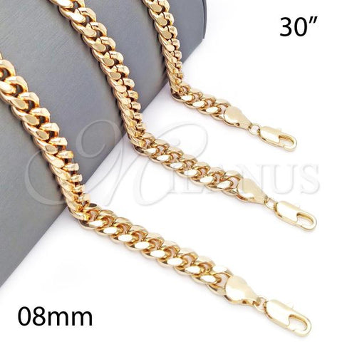 Oro Laminado Basic Necklace, Gold Filled Style Miami Cuban Design, Polished, Golden Finish, 5.223.010.30