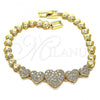 Oro Laminado Fancy Bracelet, Gold Filled Style Heart Design, with White Micro Pave, Polished, Golden Finish, 03.283.0197.07