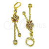 Oro Laminado Long Earring, Gold Filled Style Rolo and Butterfly Design, with Garnet Micro Pave and Garnet Cubic Zirconia, Polished, Golden Finish, 02.316.0083