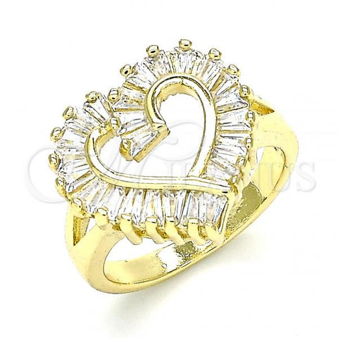 Oro Laminado Multi Stone Ring, Gold Filled Style Heart Design, with White Cubic Zirconia, Polished, Golden Finish, 01.283.0017.08 (Size 8)