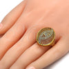 Oro Laminado Multi Stone Ring, Gold Filled Style with White Crystal, Polished, Golden Finish, 01.118.0027.08 (Size 8)