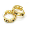 Oro Laminado Huggie Hoop, Gold Filled Style with Green and White Crystal, Polished, Golden Finish, 02.165.0142.7