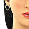 Oro Laminado Stud Earring, Gold Filled Style Heart Design, with White Micro Pave, Polished, Golden Finish, 02.156.0439