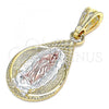 Oro Laminado Religious Pendant, Gold Filled Style Teardrop and Guadalupe Design, Polished, Tricolor, 05.351.0120