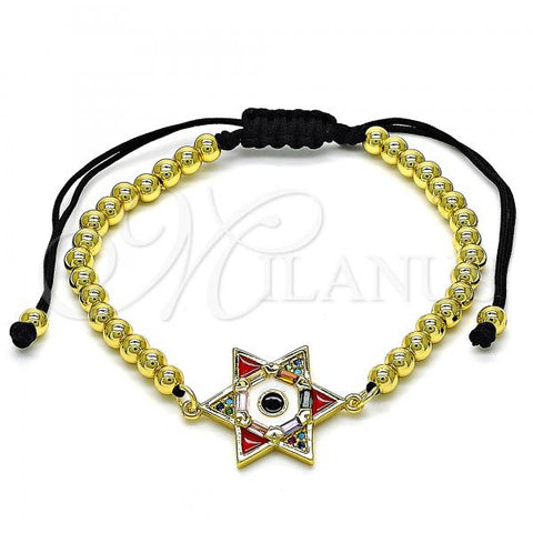 Oro Laminado Fancy Bracelet, Gold Filled Style Star of David and Ball Design, with Multicolor Cubic Zirconia, Multicolor Enamel Finish, Golden Finish, 03.341.0032.11